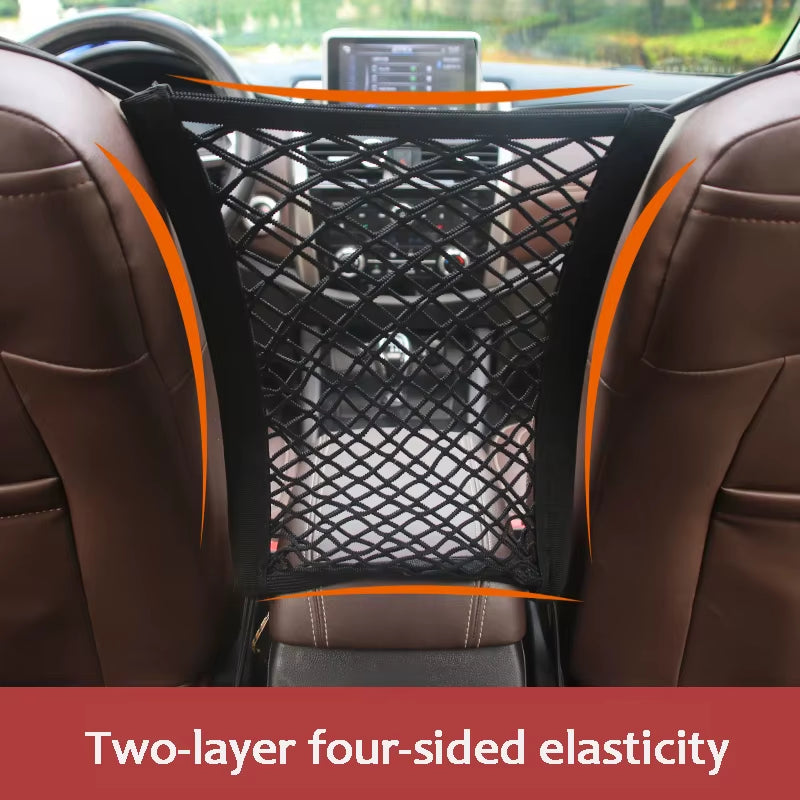 Car Storage Net Bag - Elastic Mesh Organizer for Vehicle Seat Divider and Pet Barrier