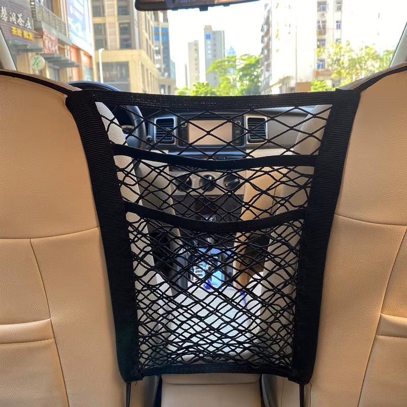 Car Storage Net Bag - Elastic Mesh Organizer for Vehicle Seat Divider and Pet Barrier