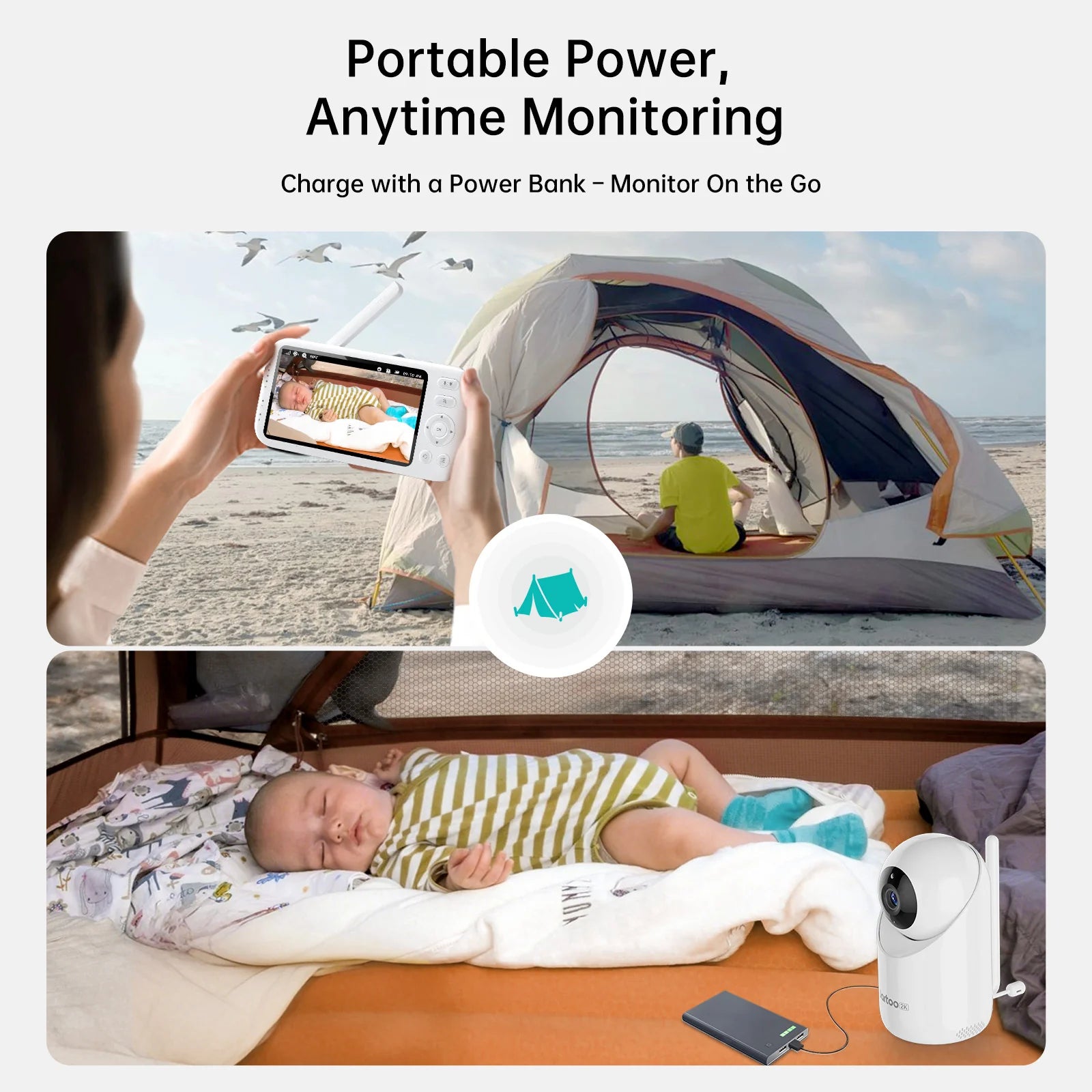 2K Video Baby Monitor with Dual Cameras, 3000Ft Long Range, No WiFi Required, 5.5" Split Display, AI Cry Detection, Infrared Night Vision, Two-Way Audio, 6000mAh Battery