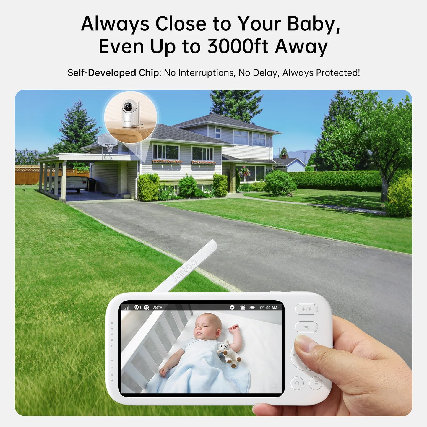 2K Video Baby Monitor with Dual Cameras, 3000Ft Long Range, No WiFi Required, 5.5" Split Display, AI Cry Detection, Infrared Night Vision, Two-Way Audio, 6000mAh Battery