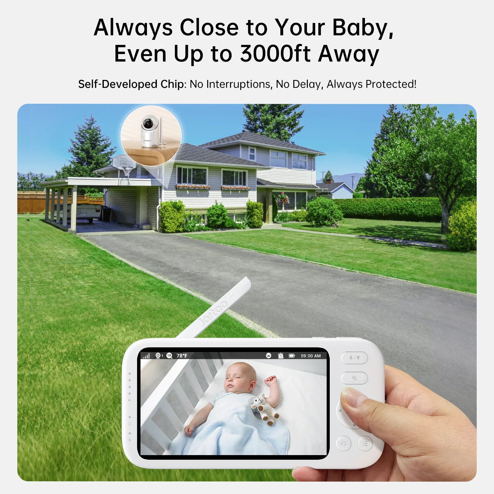 2K Video Baby Monitor with Dual Cameras, 3000Ft Long Range, No WiFi Required, 5.5" Split Display, AI Cry Detection, Infrared Night Vision, Two-Way Audio, 6000mAh Battery