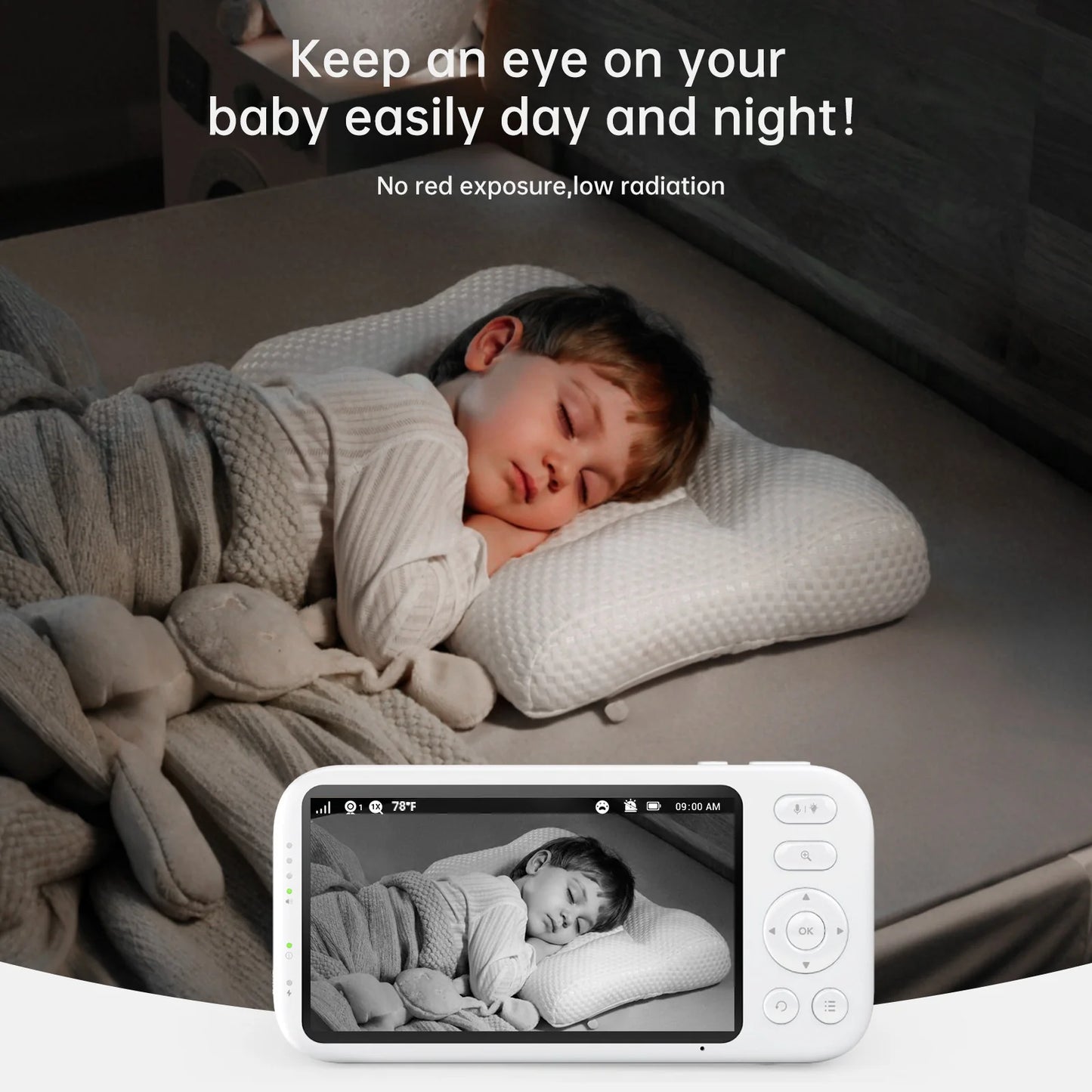 2K Video Baby Monitor with Dual Cameras, 3000Ft Long Range, No WiFi Required, 5.5" Split Display, AI Cry Detection, Infrared Night Vision, Two-Way Audio, 6000mAh Battery