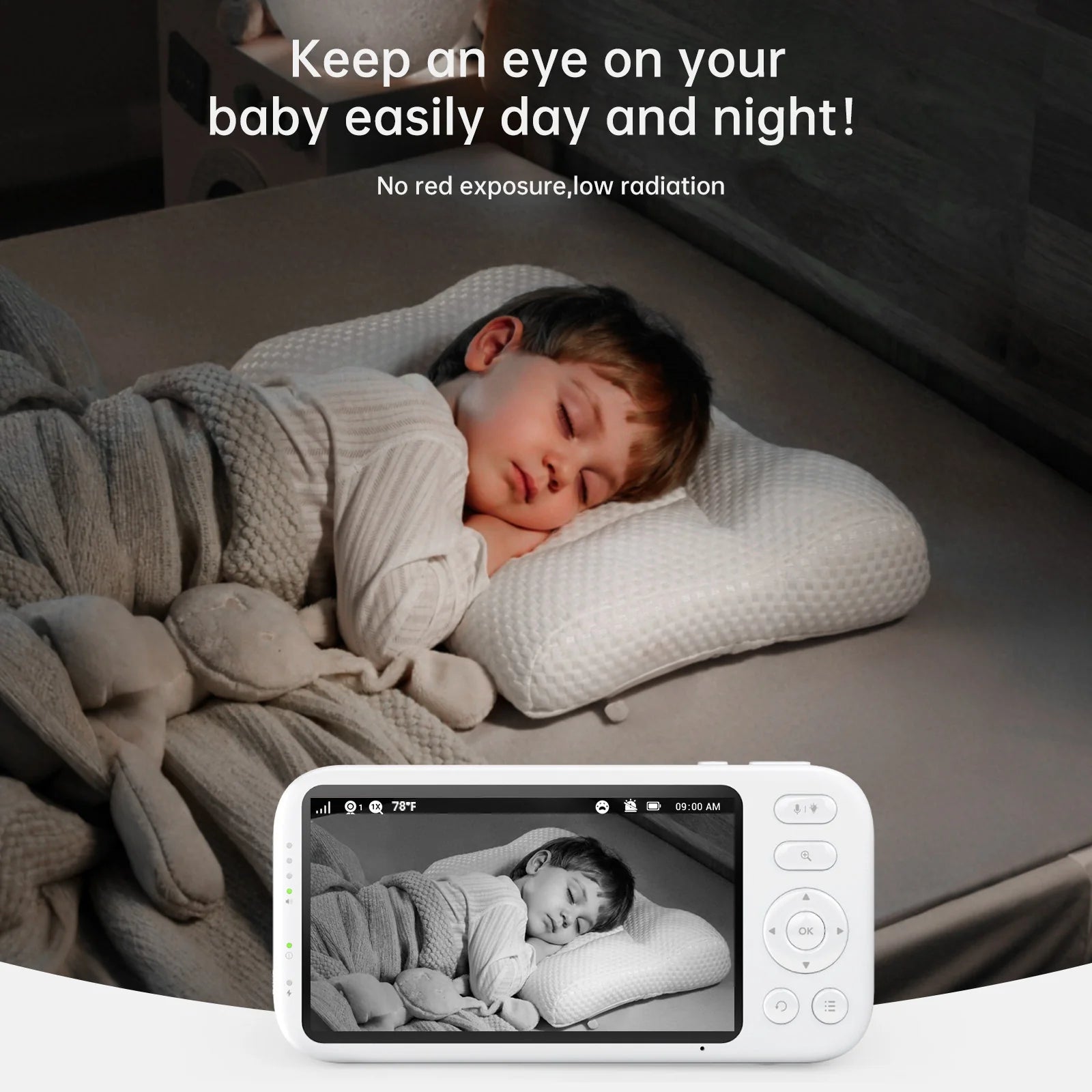 2K Video Baby Monitor with Dual Cameras, 3000Ft Long Range, No WiFi Required, 5.5" Split Display, AI Cry Detection, Infrared Night Vision, Two-Way Audio, 6000mAh Battery