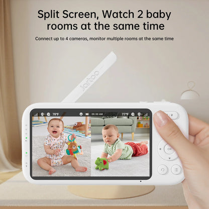 2K Video Baby Monitor with Dual Cameras, 3000Ft Long Range, No WiFi Required, 5.5" Split Display, AI Cry Detection, Infrared Night Vision, Two-Way Audio, 6000mAh Battery