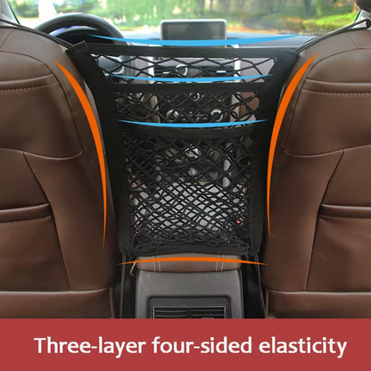 Car Storage Net Bag - Elastic Mesh Organizer for Vehicle Seat Divider and Pet Barrier