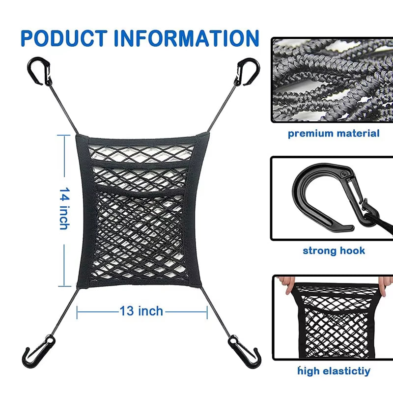 Car Storage Net Bag - Elastic Mesh Organizer for Vehicle Seat Divider and Pet Barrier