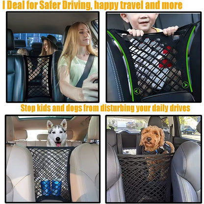 Car Storage Net Bag - Elastic Mesh Organizer for Vehicle Seat Divider and Pet Barrier