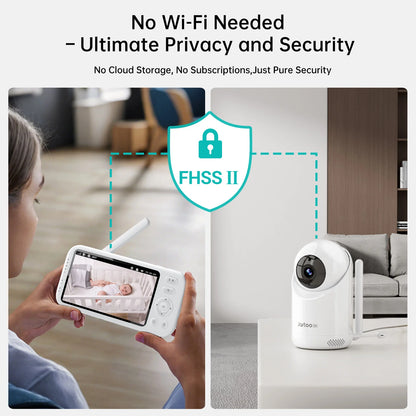 2K Video Baby Monitor with Dual Cameras, 3000Ft Long Range, No WiFi Required, 5.5" Split Display, AI Cry Detection, Infrared Night Vision, Two-Way Audio, 6000mAh Battery