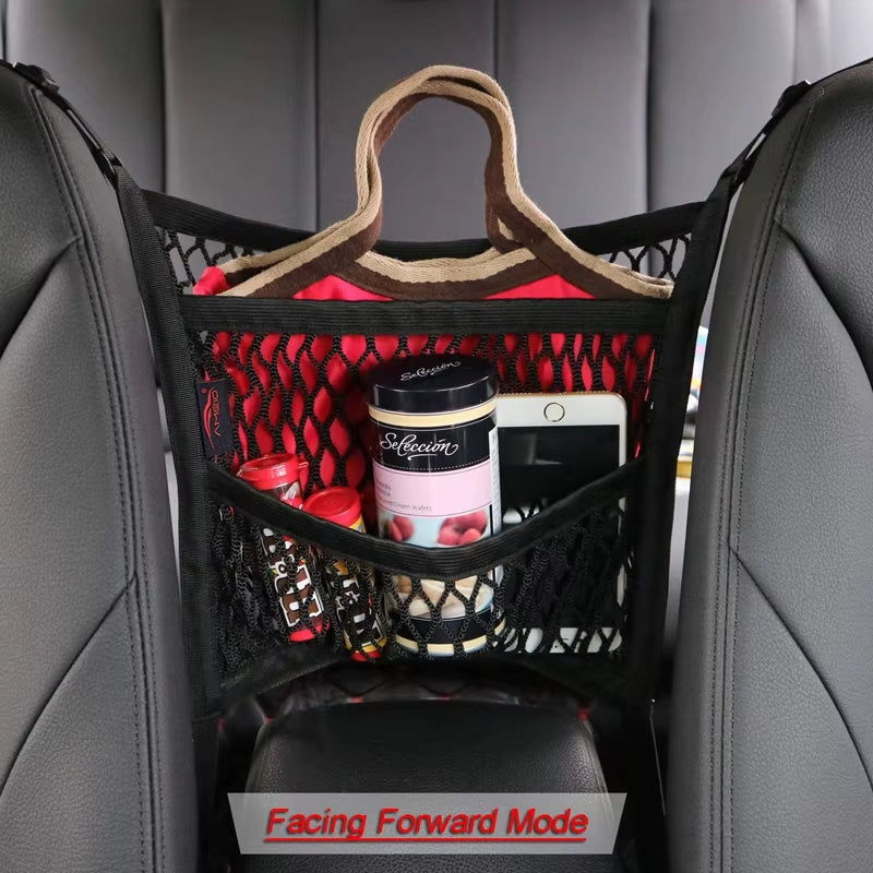 Car Storage Net Bag - Elastic Mesh Organizer for Vehicle Seat Divider and Pet Barrier