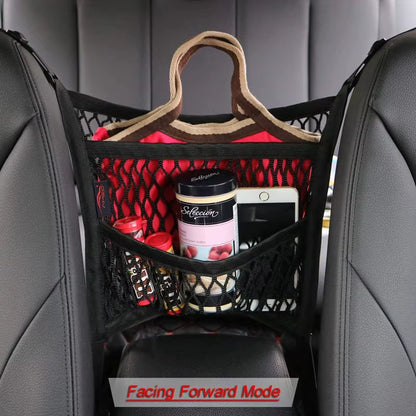 Car Storage Net Bag - Elastic Mesh Organizer for Vehicle Seat Divider and Pet Barrier