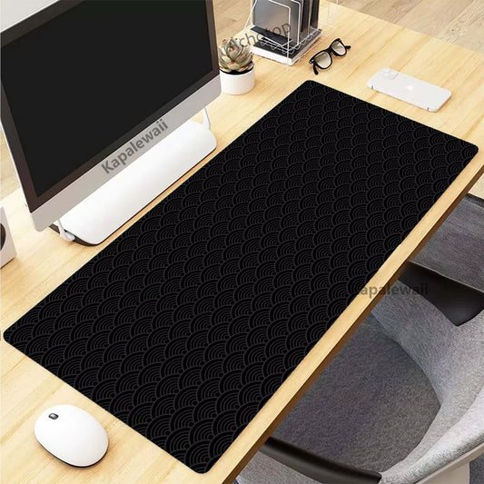 XXL Black and White Topographic Map Art Mouse Pad - 900x400mm Rubber Gaming Setup Accessory